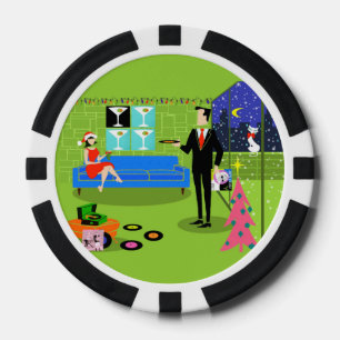Retro Urban Christmas Couple Poker Chip
