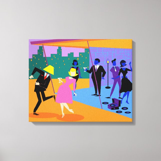 Retro Urban Dach Party Stretched Canvas Print Leinwanddruck (Vorderseite)