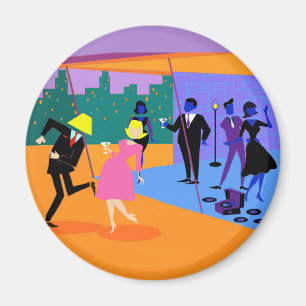 Retro Urban Rooftop Party Magnet