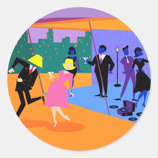 Retro Urban Rooftop Party Stickers (Vorderseite)