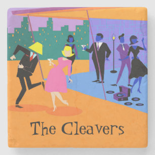 Retro Urban Rooftop Party Stone Untersetzer