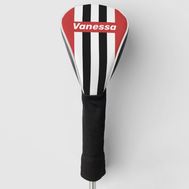 Retro Urban Zebra Pin Stripes with Name Golf Headcover (Vorderseite)