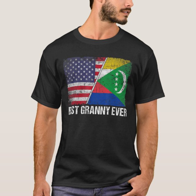 Retro US Comoros Flag Beste Großmutter je Mutter D T-Shirt (Vorderseite)