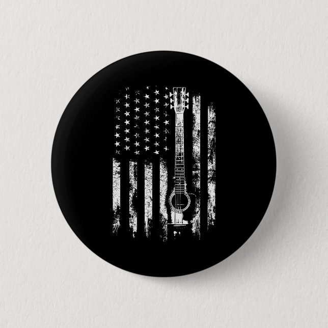 Retro Us Flag Acoustic Guitar Distressed Patriotic Button (Vorderseite)