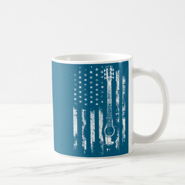 Retro Us Flag Acoustic Guitar Distressed Patriotic Kaffeetasse (Rechts)