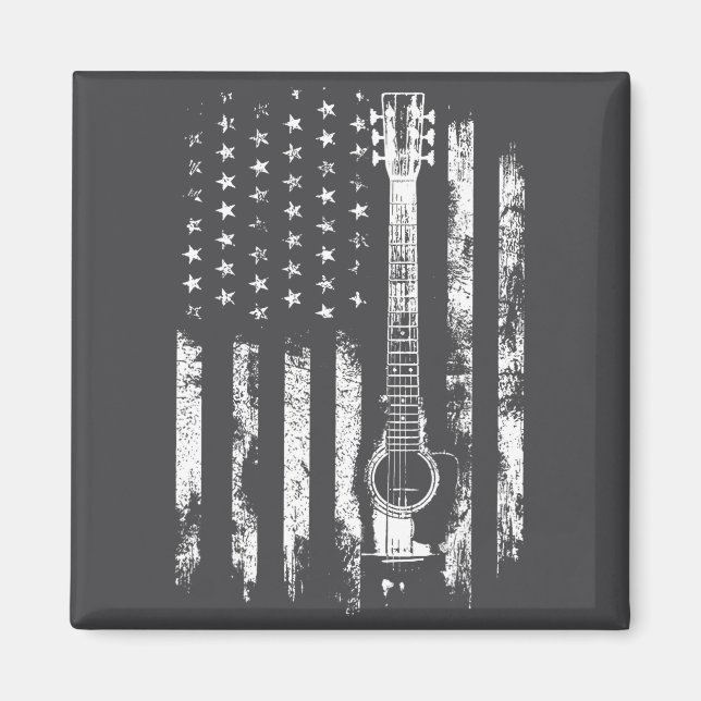 Retro Us Flag Acoustic Guitar Distressed Patriotic Magnet (Vorne)
