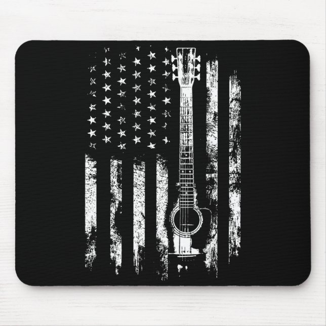 Retro Us Flag Acoustic Guitar Distressed Patriotic Mousepad (Vorne)
