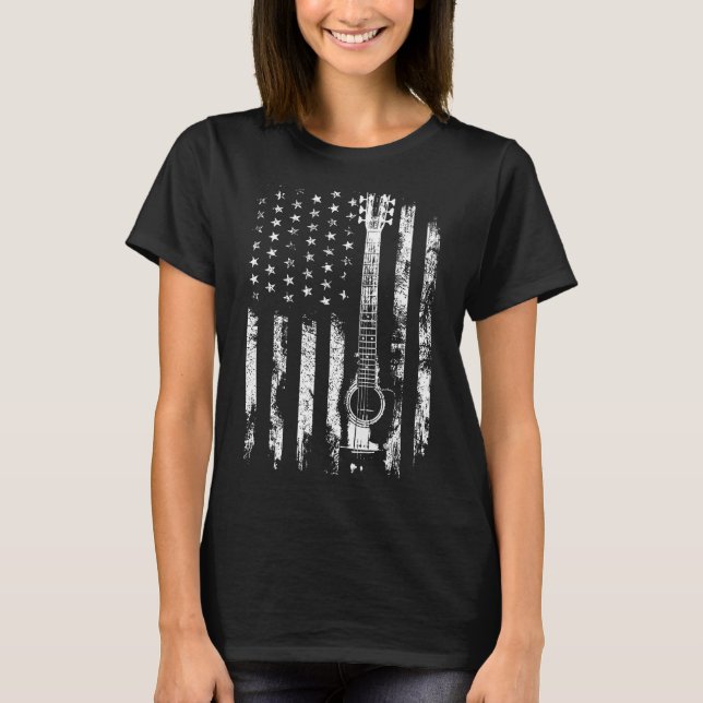 Retro Us Flag Acoustic Guitar Distressed Patriotic T-Shirt (Vorderseite)