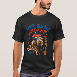 Retro Us Flag Cowboy Bucking Horse 4. Juli Wester T-Shirt