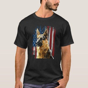 Retro Us Flag German Shepherd Dog Mama 4. Juli Pat T-Shirt