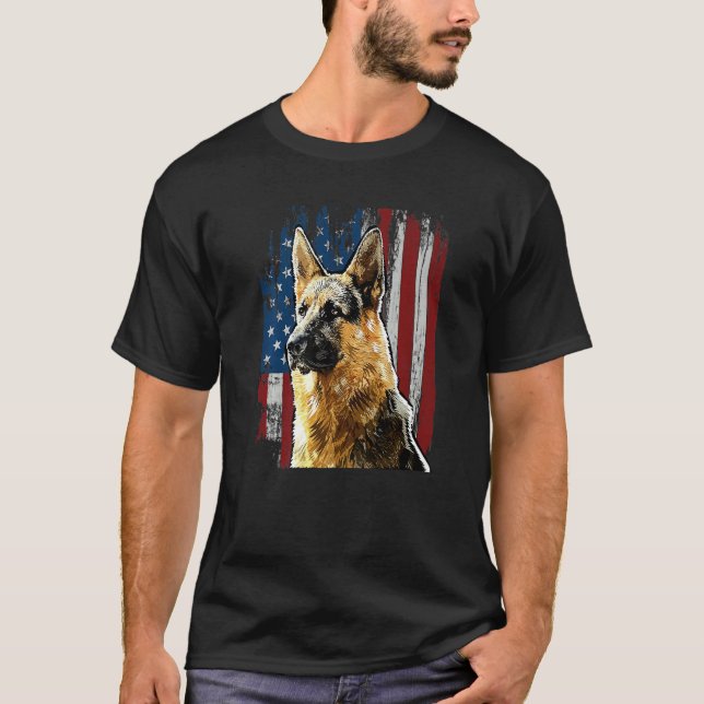 Retro Us Flag German Shepherd Dog Mama 4. Juli Pat T-Shirt (Vorderseite)