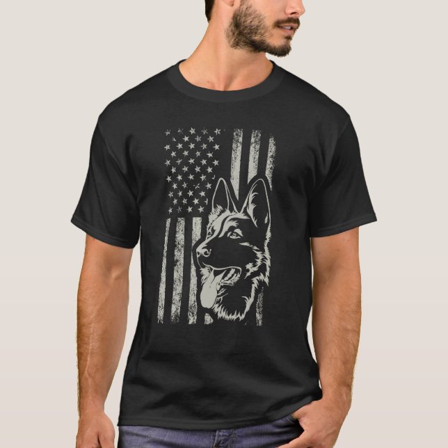 Retro Us Flag German Shepherd Dog Mama 4. Juli Pat T-Shirt (Vorderseite)