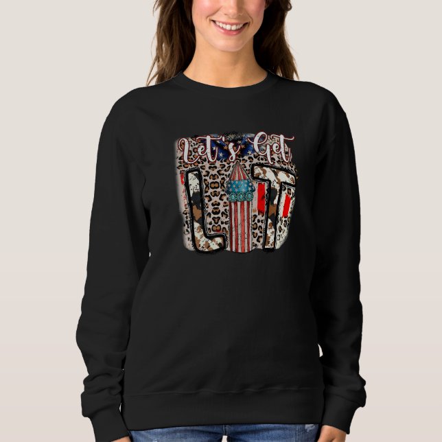 Retro US Flag Lets Get Lit Leopard Firework Wester Sweatshirt (Vorderseite)