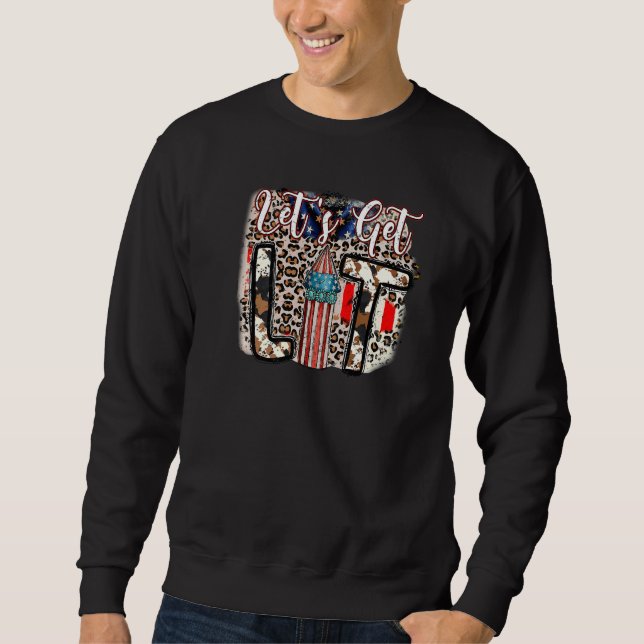Retro US Flag Lets Get Lit Leopard Firework Wester Sweatshirt (Vorderseite)