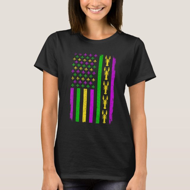 Retro US Flag Mardi Gras Carnival American Flag Fe T-Shirt (Vorderseite)