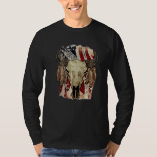 Retro US-Flagge Boho-Totenkopf Western-Country-Cow T-Shirt