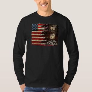 Retro US-Flagge Jesus Cross Gott segne America Pat T-Shirt
