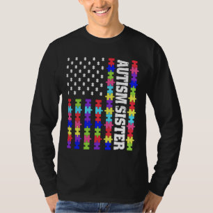Retro US Flaggen Autismus Schwester Puzzle Autisti T-Shirt