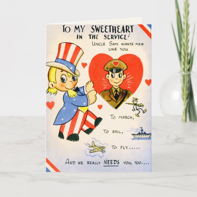 Retro US-MilitärValentinstag-Karte Feiertagskarte (Vorderseite)