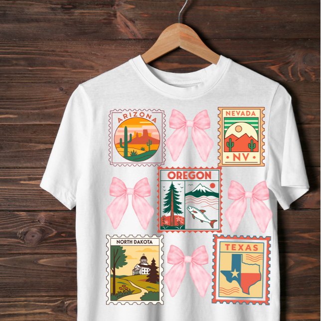 Retro US Staaten Coquette Postal Briefmarke Design T-Shirt (Von Creator hochgeladen)