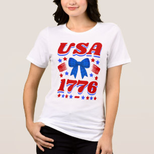 Retro USA 1776 Blaues Gingham-Schleife Tri-Blend Shirt