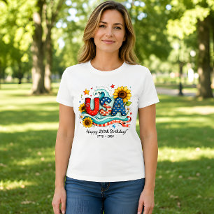 Retro USA 250. Geburtstag Sonnenblumen- und Wellen T-Shirt