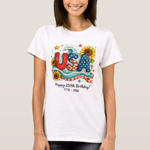 Retro USA 250. Geburtstag Sonnenblumen- und Wellen T-Shirt