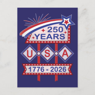 Retro USA 250 Jahre Marquee Sign 1776-2026 Feiertagspostkarte