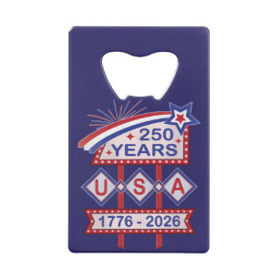 Retro USA 250. Jubiläums-Marquee-Schild 1776-2026 Geldbeutel Flaschenöffner