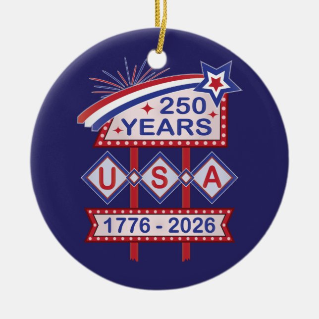 Retro USA 250. Jubiläums-Marquee-Schild 1776-2026 Keramik Ornament (Vorne)