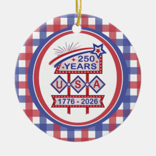 Retro USA 250. Jubiläums-Marquee-Schild 1776-2026 Keramik Ornament