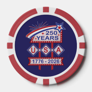 Retro USA 250. Jubiläums-Marquee-Schild 1776-2026 Pokerchips