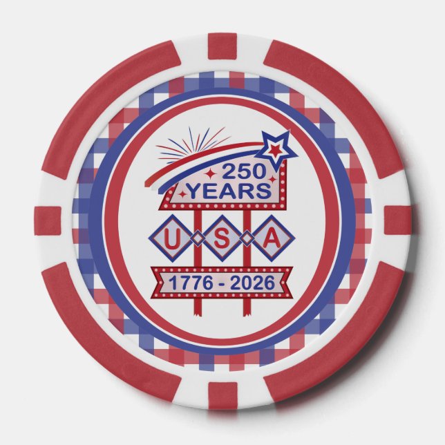 Retro USA 250th Anniversary Marquee Sign 1776-2026 Pokerchips (Vorderseite)