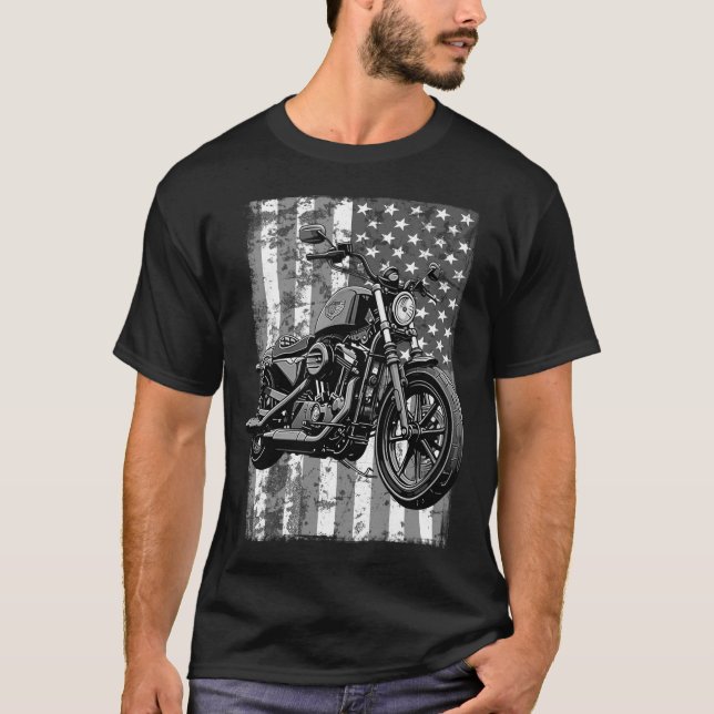 Retro USA American Flag Motorcycle Veteran Biker T-Shirt (Vorderseite)