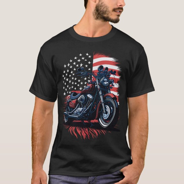 Retro USA American Flag Motorcycle Veteran Biker T-Shirt (Vorderseite)