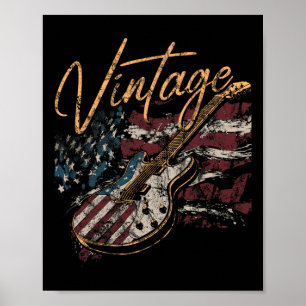 Retro Usa Flag Gitarre 4. Juli Patriotische Gitarr Poster