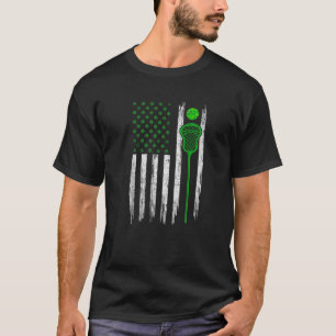 Retro USA Flag Lacrosse Kleeblatt Sports St. Patri T-Shirt