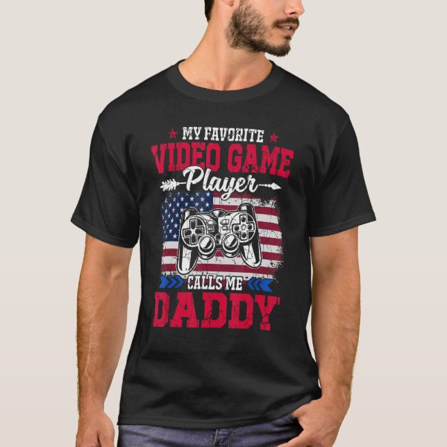 Retro Usa Flag Video Game Player ruft Daddy 4t an T-Shirt (Vorderseite)