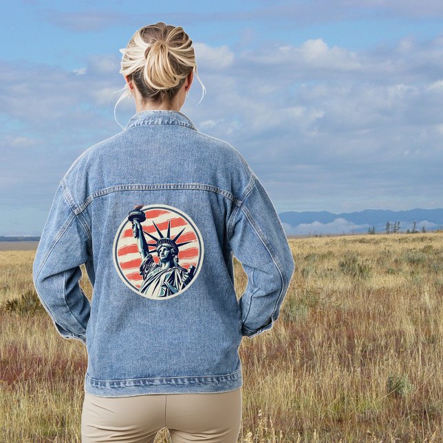 Retro USA Flaggenstatue der Freiheit Jeansjacke (Von Creator hochgeladen)