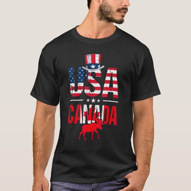 Retro USA Kanada USA Flag Patriotic Kanada Ameri T-Shirt (Vorderseite)