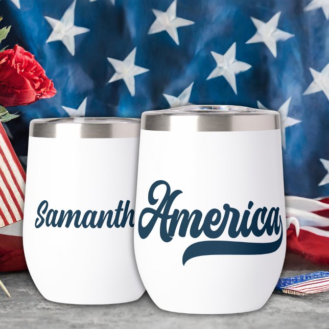 Retro USA Personalisiert Name (Retro USA America Personalized Name Thermal Wine Tumbler.  Just add your name.)