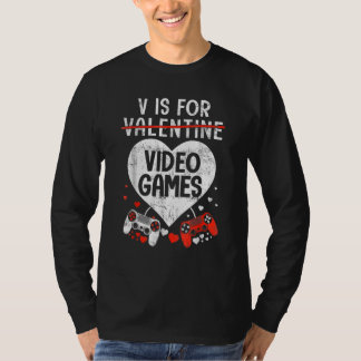 Retro V is for Video Games Valentine's Day Gamer T-Shirt