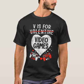 Retro V is for Video Games Valentine's Day Gamer T-Shirt