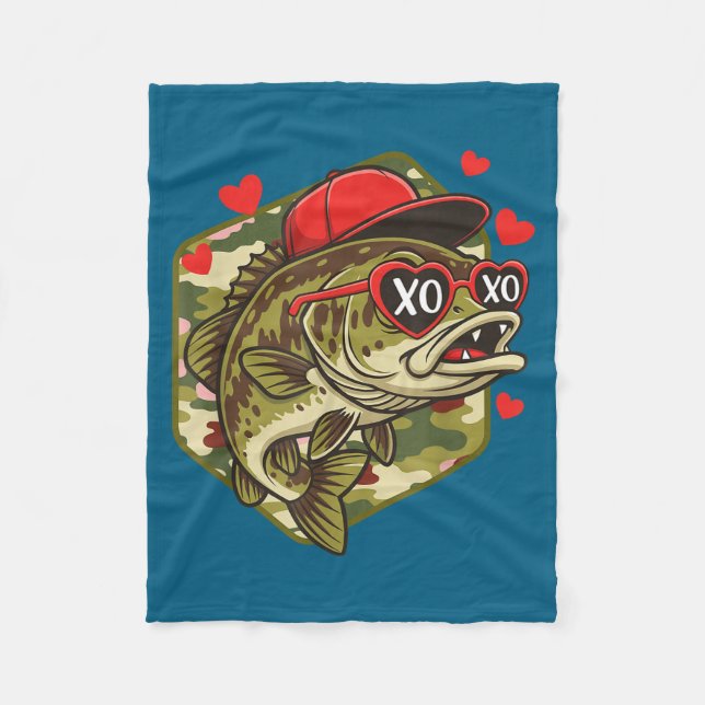 Retro Valentine B Fishing Camo Fisherman Valentine Fleecedecke (Vorderseite)