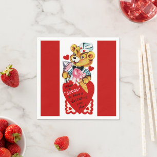 Retro Valentine Bär und Eiscreme Papier Napkin Serviette