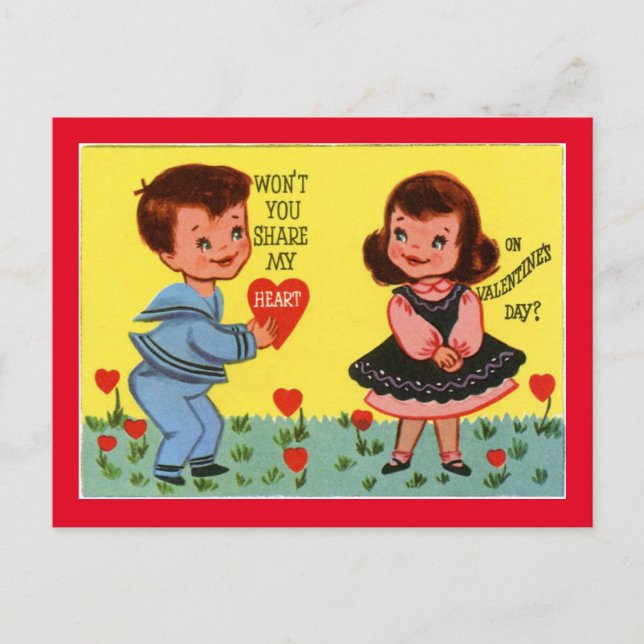 Retro Valentine Boy and Girl Postkarte (Vorderseite)