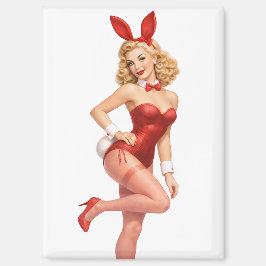 Retro Valentine Bunny Pin-Up Girl Magnet
