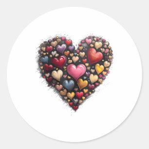 Retro Valentine Day Hearts Pinselstrich Coquette H Runder Aufkleber