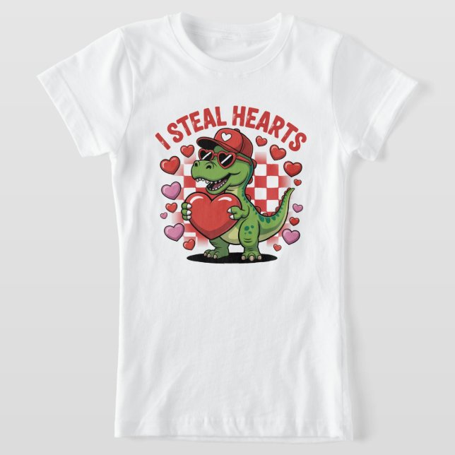 Retro Valentine Dinosaur Holding Heart TEE, Cute I T-Shirt (Ablage )