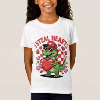 Retro Valentine Dinosaur Holding Heart TEE, Cute I T-Shirt